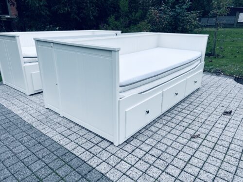 NOWA IKEA HEMNES Łóżko Leżanka z 3 szufladami, 2 materace białe transp