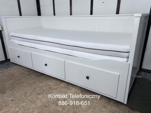 IKEA HEMNES Łóżko Leżanka z 3 szufladami, 2 materace ,białe Transport