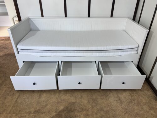IKEA HEMNES Łóżko Leżanka z 3 szufladami, 2 materace ,białe Transport