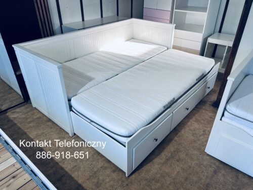 IKEA HEMNES Łóżko Leżanka z 3 szufladami, 2 materace ,białe Transport