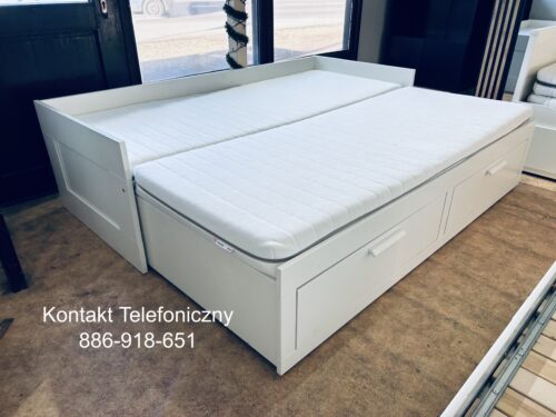 IKEA BRIMNES Łóżko Leżanka z 2 szufladami, 2 materace ,białe Transport