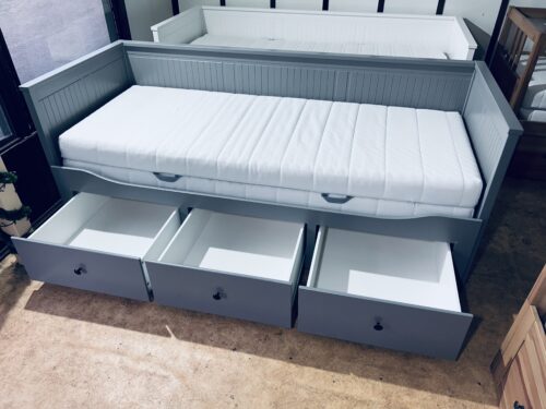 IKEA HEMNES Łóżko Leżanka z 3 szufladami, 2 materace IKEA ,szare Transport