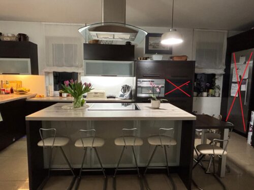 Meble kuchenne z wyposażeniem + wyspa z oświetleniem LED Transport / Wniesienie