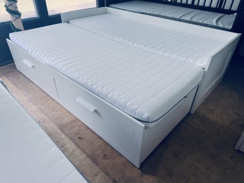 IKEA BRIMNES Leżanka Łóżko z 2 szufladami, 2 materace ,białe Transport