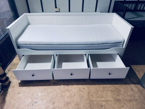 IKEA HEMNES Łóżko Leżanka z 3 szufladami, 2 materace ,białe Transport